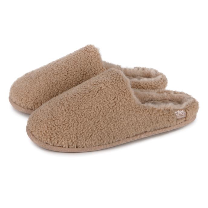 Isotoner® Ladies Curly Fur Mule Natural Extra Image 1